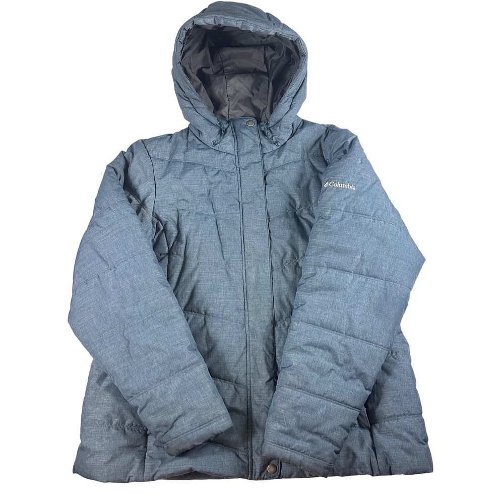 Columbia Puffer Jacket Womens XL Blue Zip Hooded Outdoor Insulated Coat